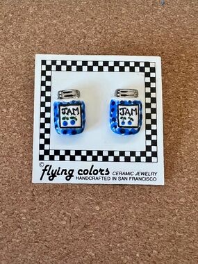 Vintage Flying Colors Hand-Painted Ceramic Jam Jar Earrings